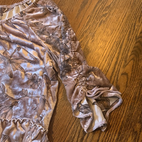 Womens Burnout Velvet Floral Peplum Top Sz L Rose Sheer Cottagecore Fairygrunge - Picture 6 of 10